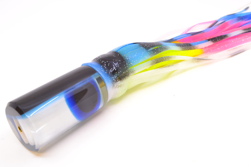 Crampton Baits Real White MOP Black-Blue Back Flat Face Tube 12" 7oz Skirted Fruit Salad