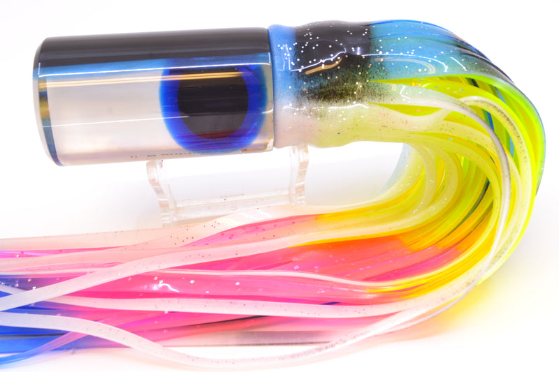 Crampton Baits Real White MOP Black-Blue Back Flat Face Tube 12" 7oz Skirted Fruit Salad
