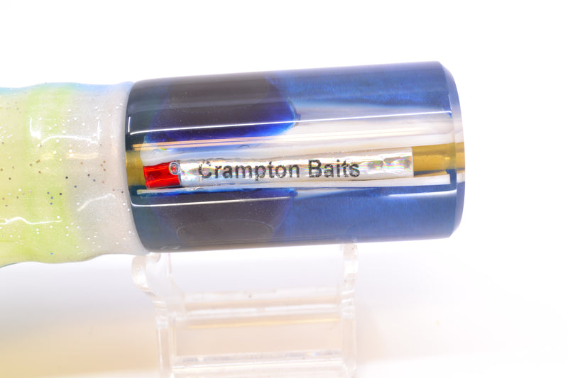 Crampton Baits Real White MOP Black-Blue Back Flat Face Tube 12" 7oz Skirted Fruit Salad
