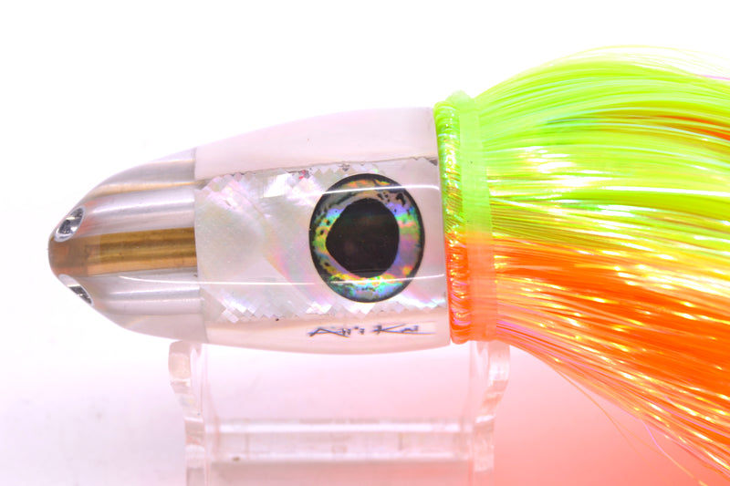 Ali'i Kai Lures White Awabi Shell UFO Jet 9"+ 6.5oz Strobez Green-Orange