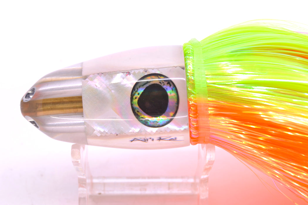 Ali'i Kai Lures White Awabi Shell UFO Jet 9"+ 6.5oz Strobez Green-Orange