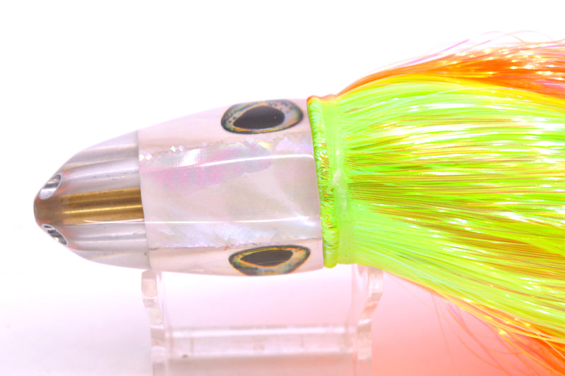 Ali'i Kai Lures White Awabi Shell UFO Jet 9"+ 6.5oz Strobez Green-Orange