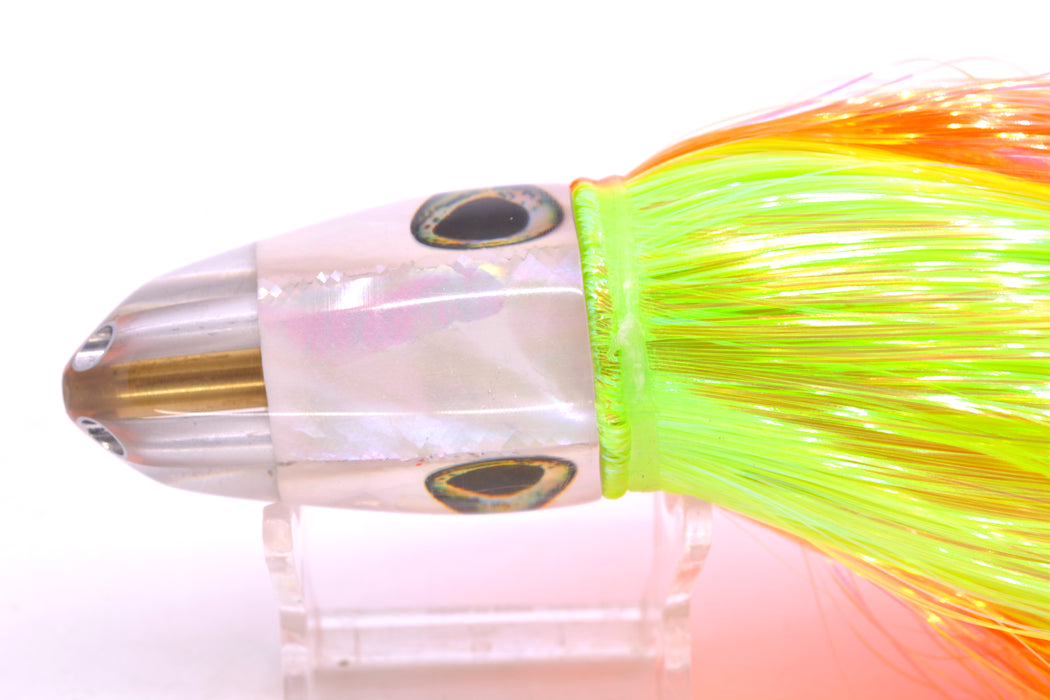 Ali'i Kai Lures White Awabi Shell UFO Jet 9"+ 6.5oz Strobez Green-Orange