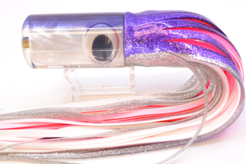Crampton Baits Real White MOP Purple Back Flat Face Tube 12" 7oz Skirted Purple-Silver