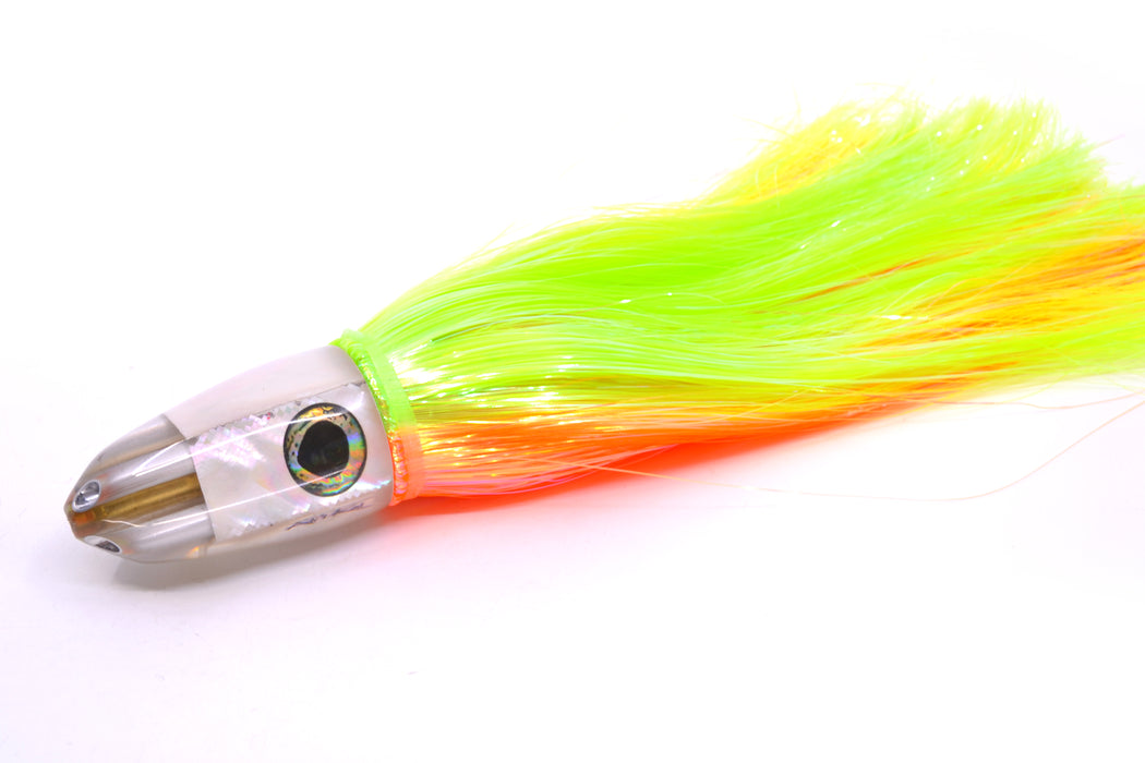 Ali'i Kai Lures White Awabi Shell UFO Jet 9"+ 6.5oz Strobez Green-Orange