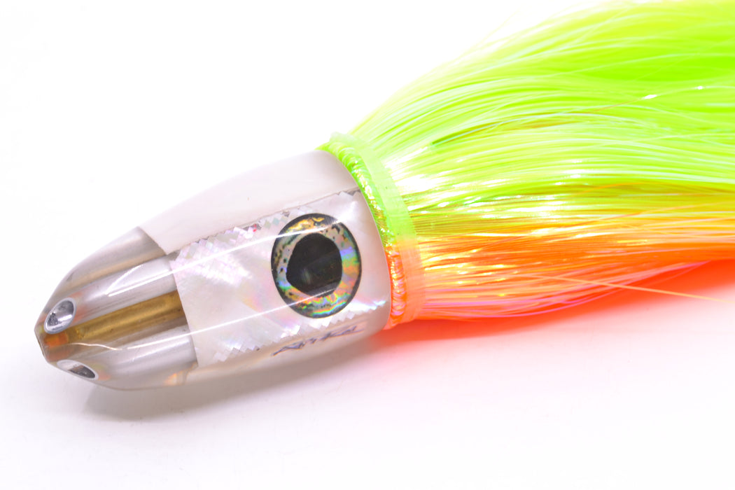 Ali'i Kai Lures White Awabi Shell UFO Jet 9"+ 6.5oz Strobez Green-Orange