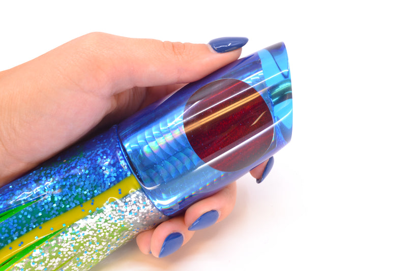 Koya Lures Ice Blue Rainbow Red Eyes Straight Runner 12" 9.5oz Skirted Blue-Yellow-Silver