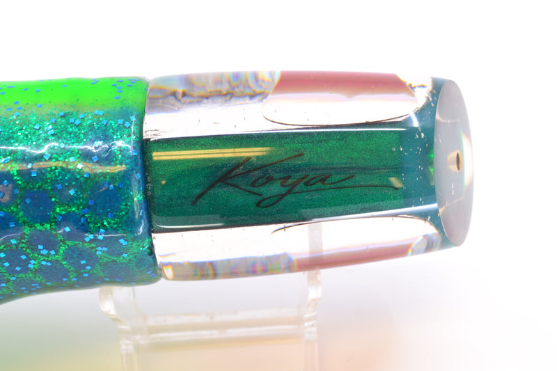 Koya Lures Paua Shell Red Eyes Straight Runner 12" 9.5oz Skirted Black Dots-Blue Dots