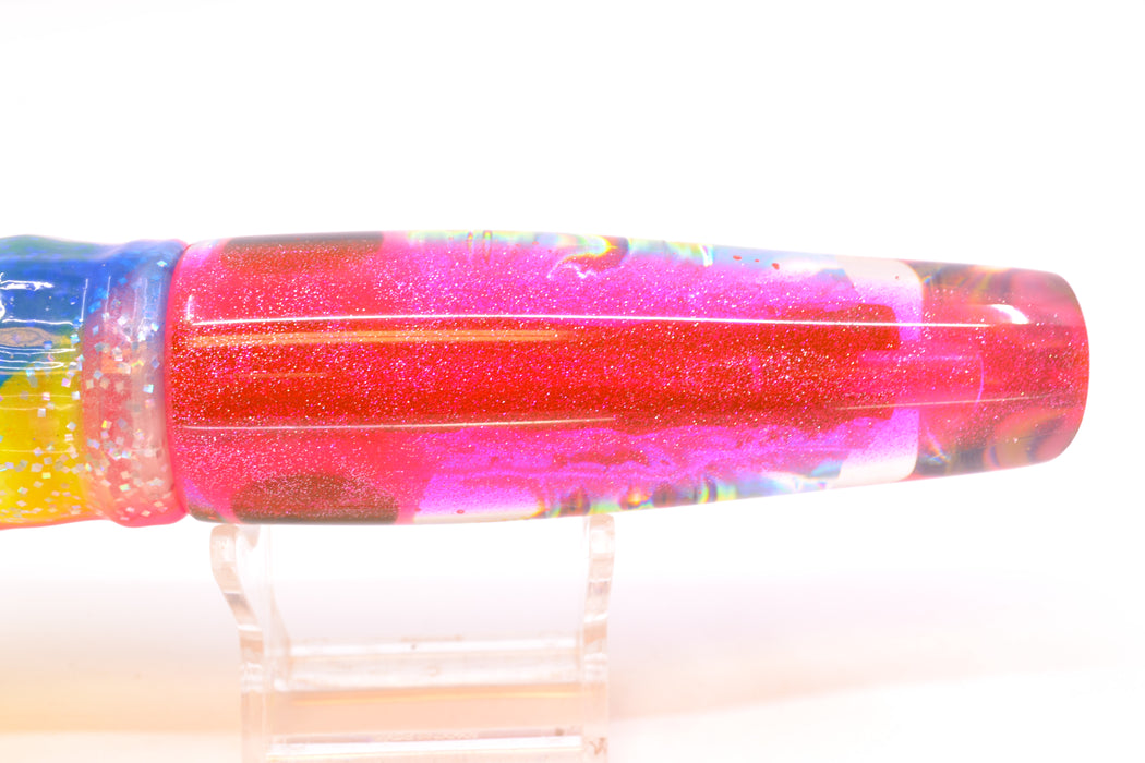 Coggin Lures Pink-Green Dichro Pink Back Old Style Stick Swimmer 12" 8oz Skirted Blue Bars GZE