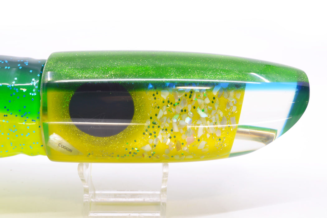 Coggin Lures Yellow S&P Green-Blue Back 70's Tado Swimmer 16" 22oz Skirted Mahi