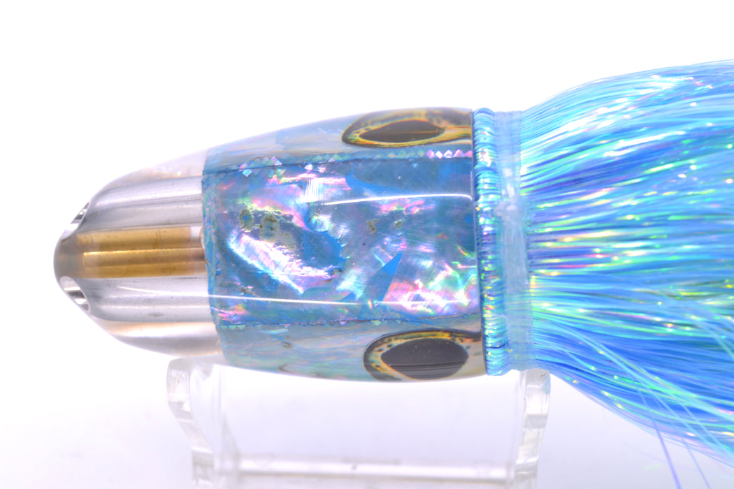 Ali'i Kai Lures Blue Awabi Shell Taxi Eyes UFO Jet 9"+ 6.5oz Flashabou Blue-Ice Blue/Green