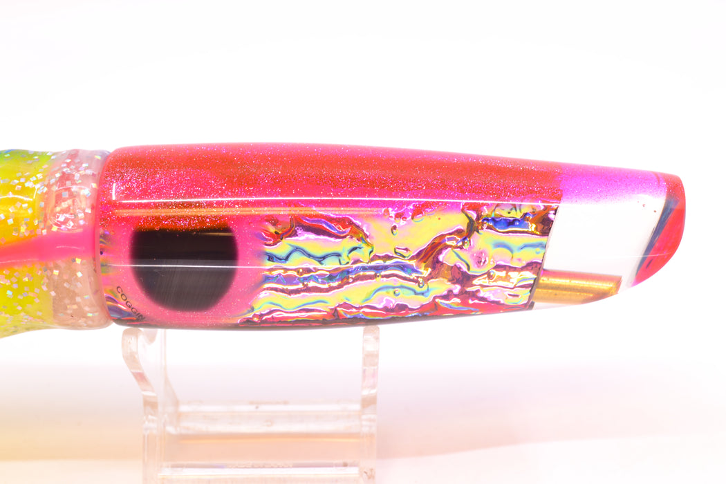 Coggin Lures Pink-Green Dichro Pink Back Old Style Stick Swimmer 12" 8oz Skirted Blue Bars GZE