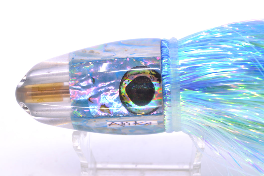 Ali'i Kai Lures Blue Awabi Shell Taxi Eyes UFO Jet 9"+ 6.5oz Flashabou Blue-Ice Blue/Green