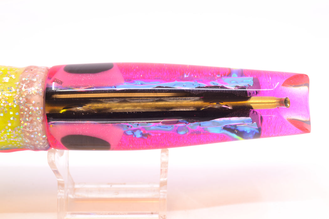 Coggin Lures Pink-Green Dichro Pink Back Old Style Stick Swimmer 12" 8oz Skirted Blue Bars GZE