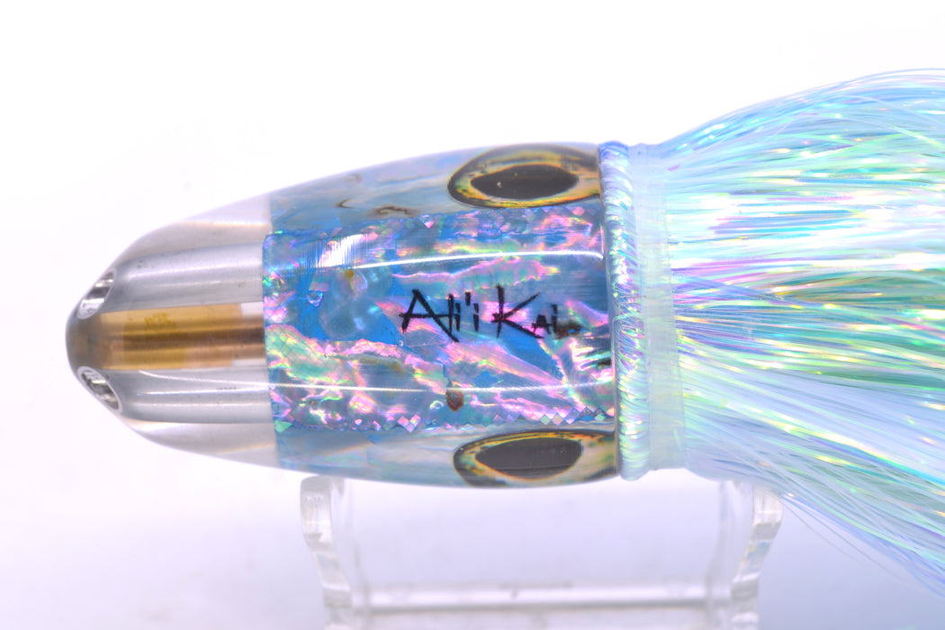 Ali'i Kai Lures Blue Awabi Shell Taxi Eyes UFO Jet 9"+ 6.5oz Flashabou Blue-Ice Blue/Green