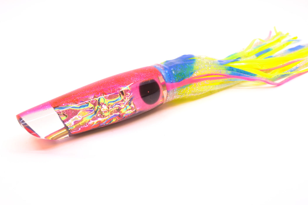 Coggin Lures Pink-Green Dichro Pink Back Old Style Stick Swimmer 12" 8oz Skirted Blue Bars GZE