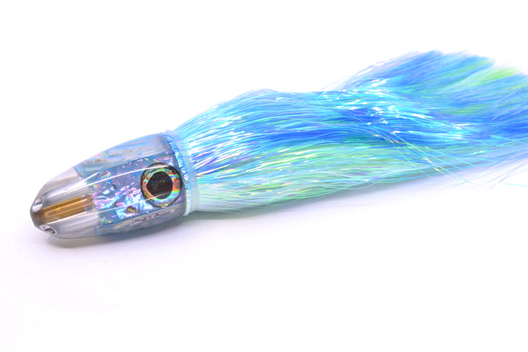 Ali'i Kai Lures Blue Awabi Shell Taxi Eyes UFO Jet 9"+ 6.5oz Flashabou Blue-Ice Blue/Green