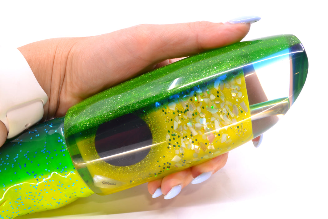 Coggin Lures Yellow S&P Green-Blue Back 70's Tado Swimmer 16" 22oz Skirted Mahi
