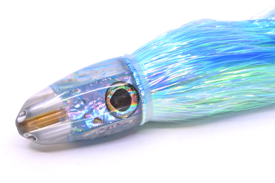 Ali'i Kai Lures Blue Awabi Shell Taxi Eyes UFO Jet 9"+ 6.5oz Flashabou Blue-Ice Blue/Green
