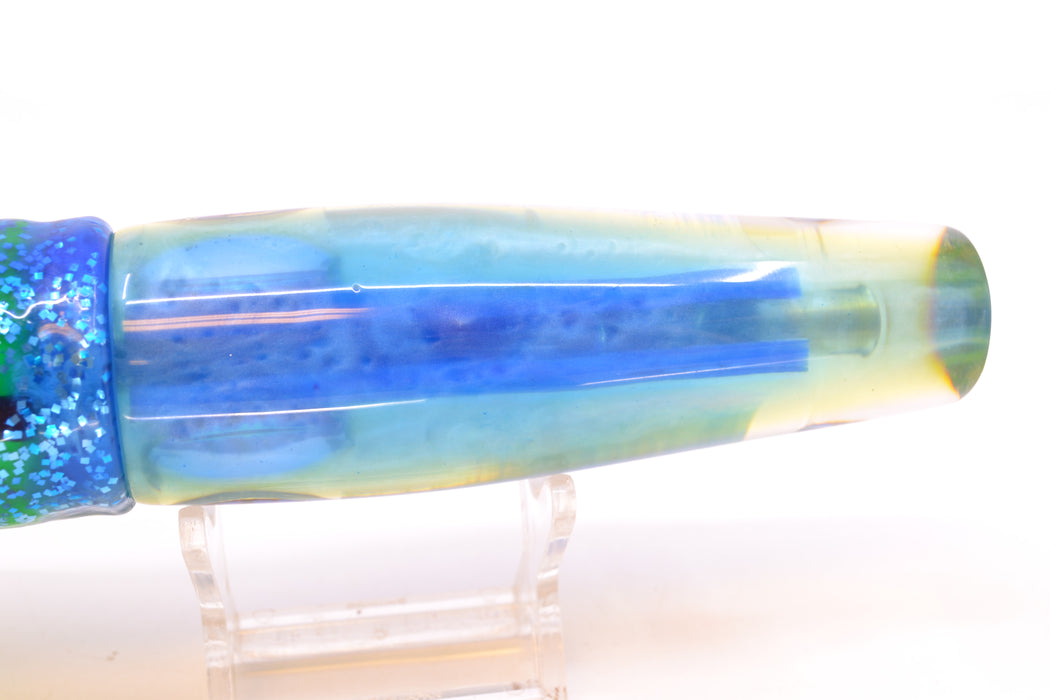 Coggin Lures Ice Blue Pearl Glass Blue-Yellow Back Old Style Stick Swimmer 12" 8oz Skirted GZE