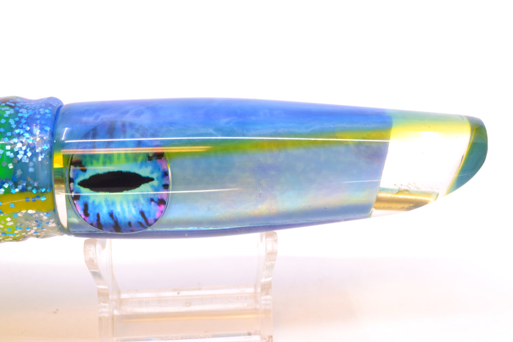 Coggin Lures Ice Blue Pearl Glass Blue-Yellow Back Old Style Stick Swimmer 12" 8oz Skirted GZE