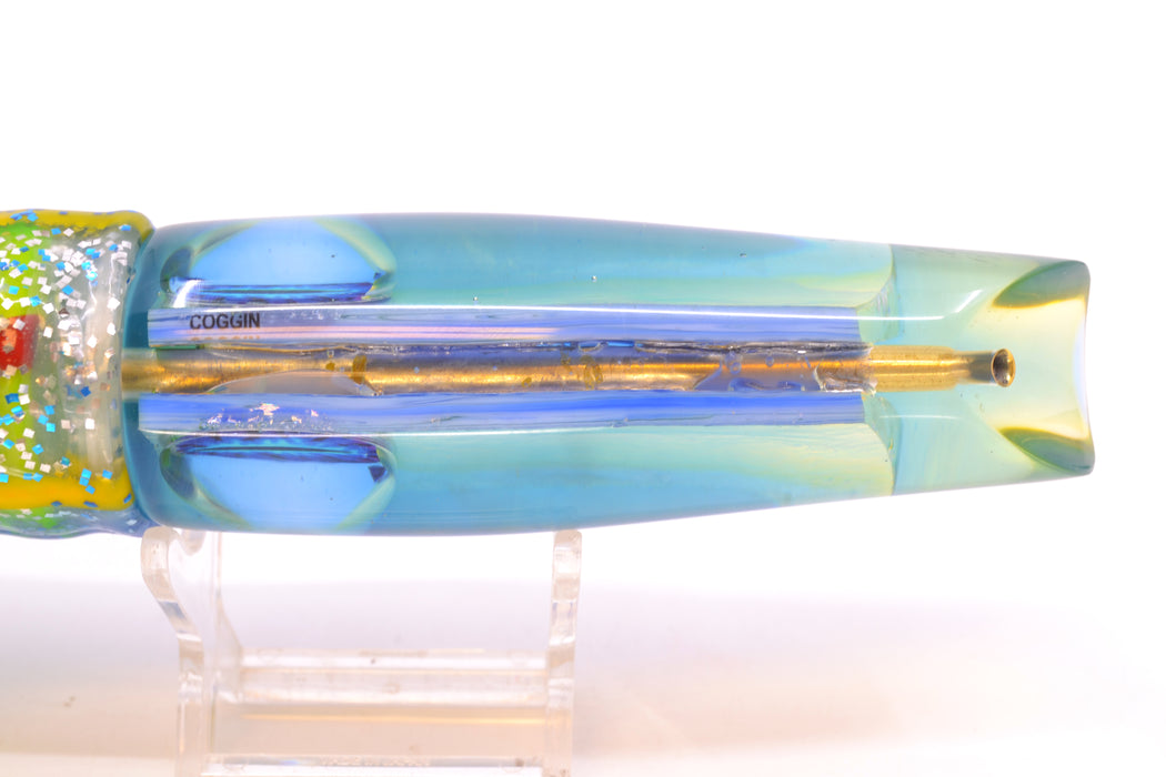 Coggin Lures Ice Blue Pearl Glass Blue-Yellow Back Old Style Stick Swimmer 12" 8oz Skirted GZE