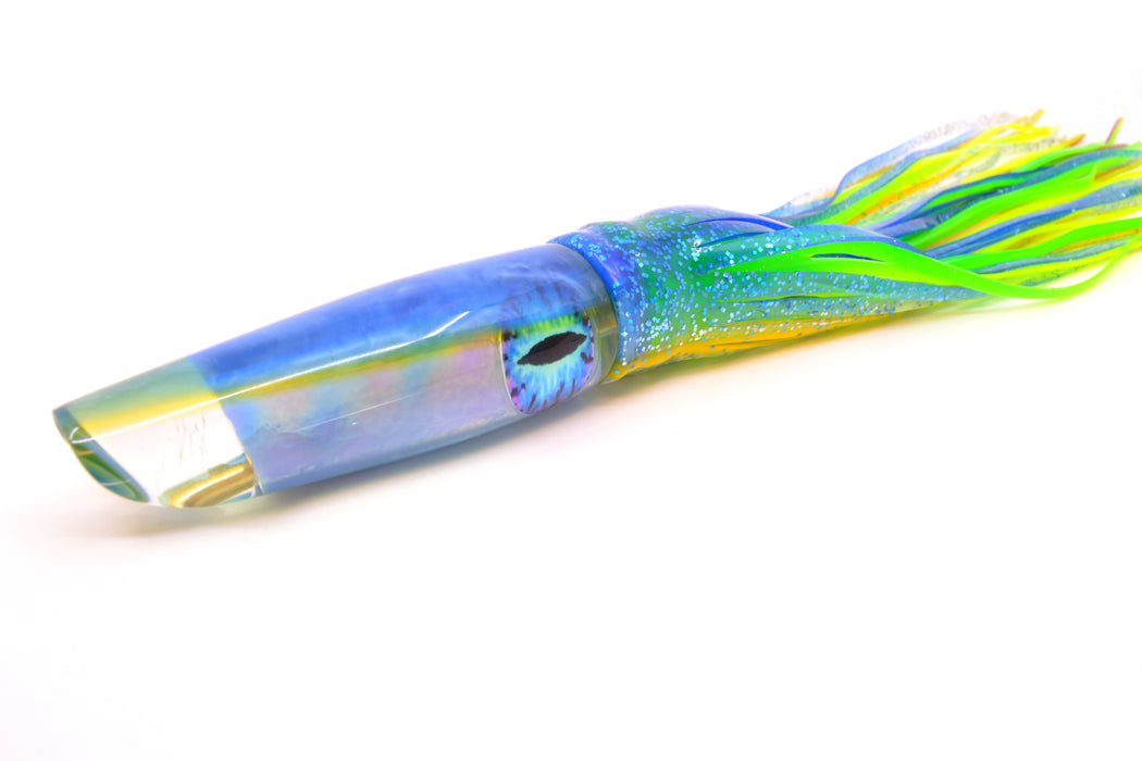 Coggin Lures Ice Blue Pearl Glass Blue-Yellow Back Old Style Stick Swimmer 12" 8oz Skirted GZE