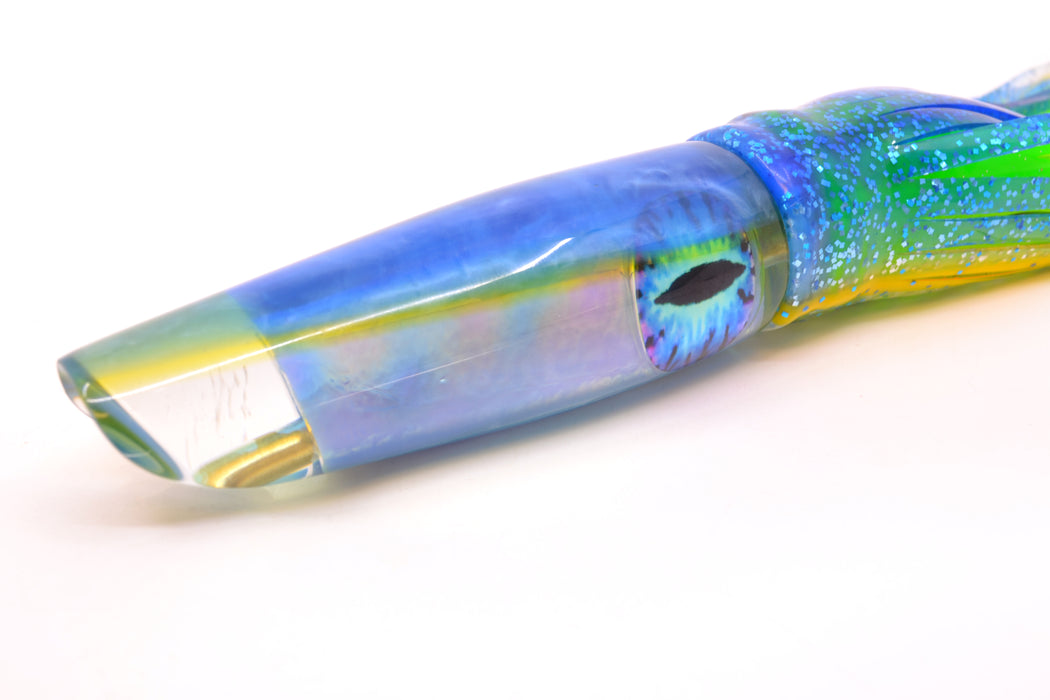 Coggin Lures Ice Blue Pearl Glass Blue-Yellow Back Old Style Stick Swimmer 12" 8oz Skirted GZE