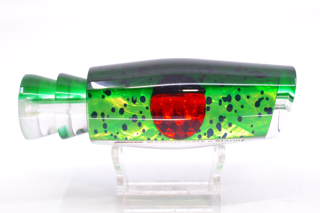 Moyes Lures Mahi MOP Green Back Red Eyes Medium Dark-N-Stormy 12" 5oz