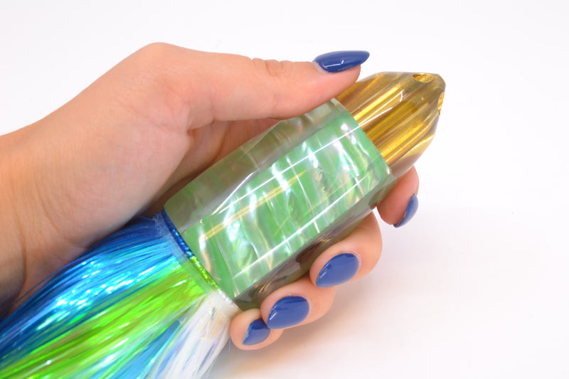 Koya Lures Green Ripple Shell 4-Hole AK Bullet 12" 14.5oz EZ Flash Blue-Green Stripes-White