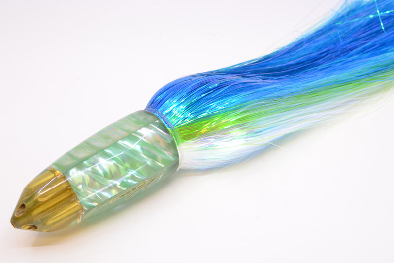 Koya Lures Green Ripple Shell 4-Hole AK Bullet 12" 14.5oz EZ Flash Blue-Green Stripes-White