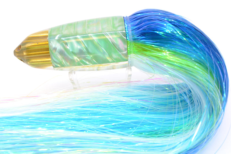 Koya Lures Green Ripple Shell 4-Hole AK Bullet 12" 14.5oz EZ Flash Blue-Green Stripes-White