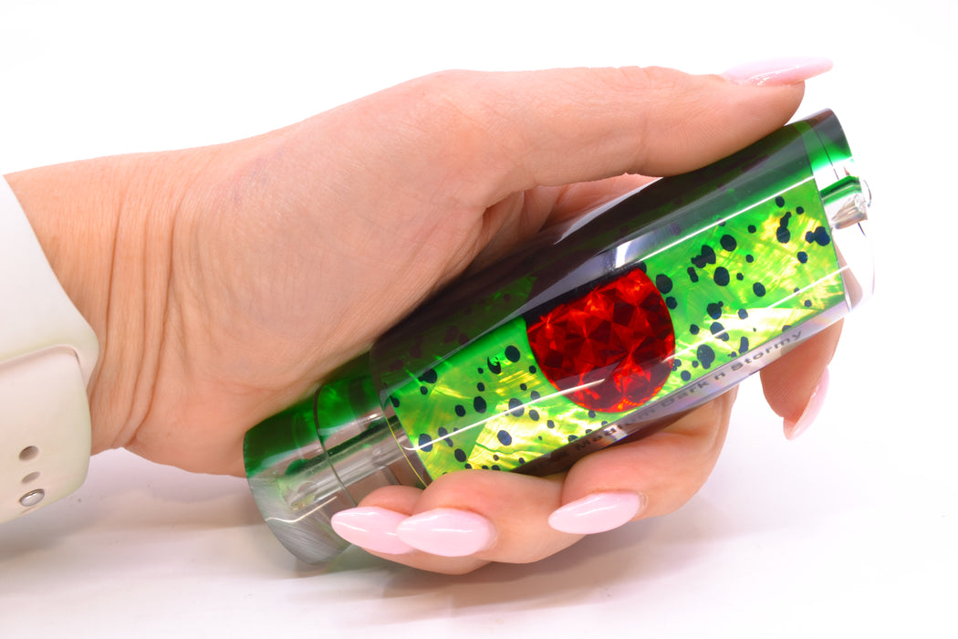 Moyes Lures Mahi MOP Green Back Red Eyes Medium Dark-N-Stormy 12" 5oz