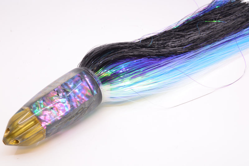Koya Lures Blue-Purple Abalone 4-Hole AK Bullet 12" 14.5oz EZ Flash Black-Purple Stripes-White