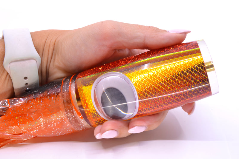 Koya Lures Orange Pearl Rainbow Scale Hard Head 14" 14.5oz Skirted Root Beer-Petrolero
