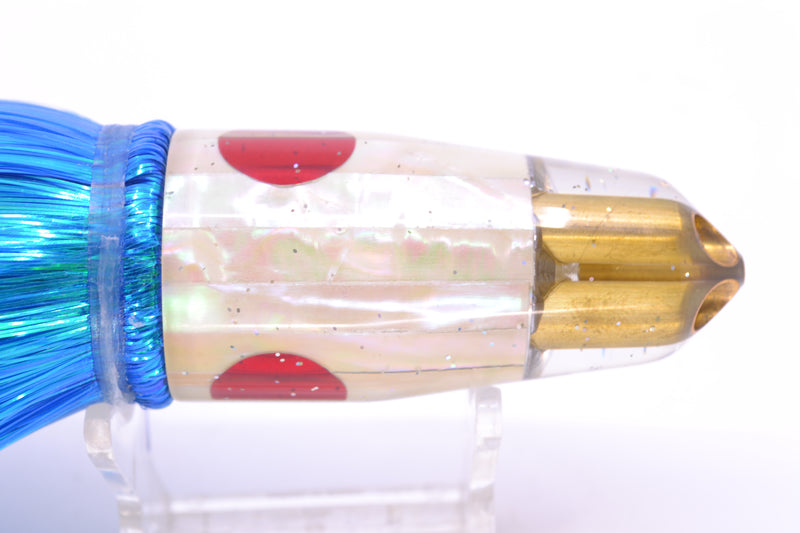 Tanigawa Lures White Awabi Shell Red Eyes 2-Hole Bullet 9"+ 8.5oz Strobez Royal Blue/Green