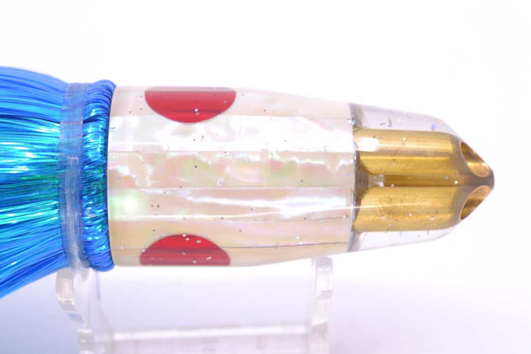 Tanigawa Lures White Awabi Shell Red Eyes 2-Hole Bullet 9"+ 8.5oz Strobez Royal Blue/Green GZE