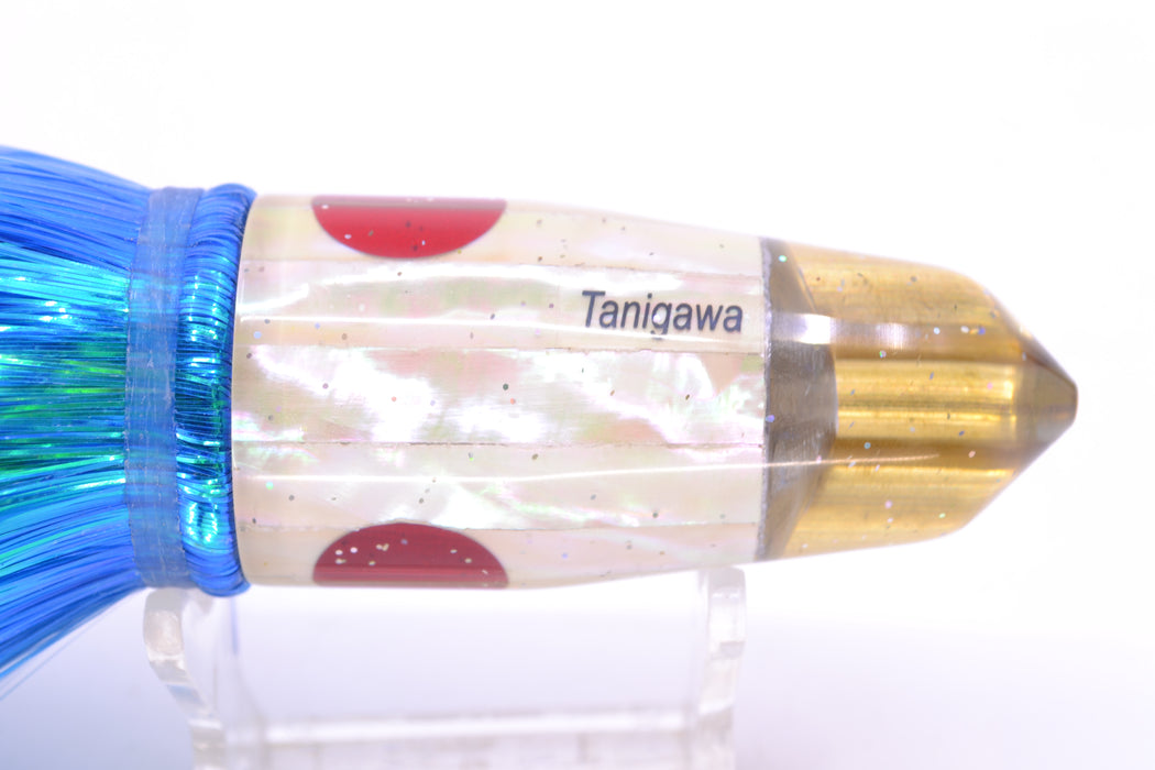 Tanigawa Lures White Awabi Shell Red Eyes 2-Hole Bullet 9"+ 8.5oz Strobez Royal Blue/Green GZE