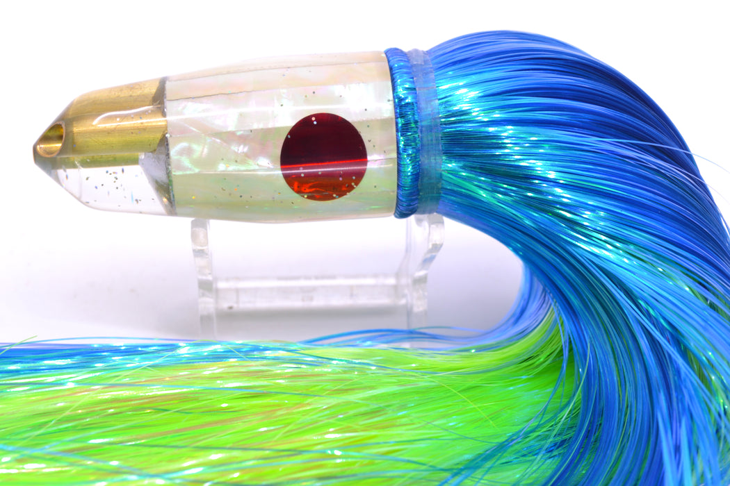 Tanigawa Lures White Awabi Shell Red Eyes 2-Hole Bullet 9"+ 8.5oz Strobez Royal Blue/Green GZE