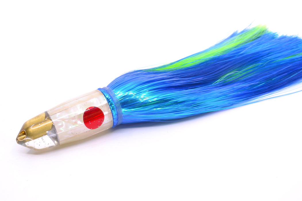 Tanigawa Lures White Awabi Shell Red Eyes 2-Hole Bullet 9"+ 8.5oz Strobez Royal Blue/Green GZE