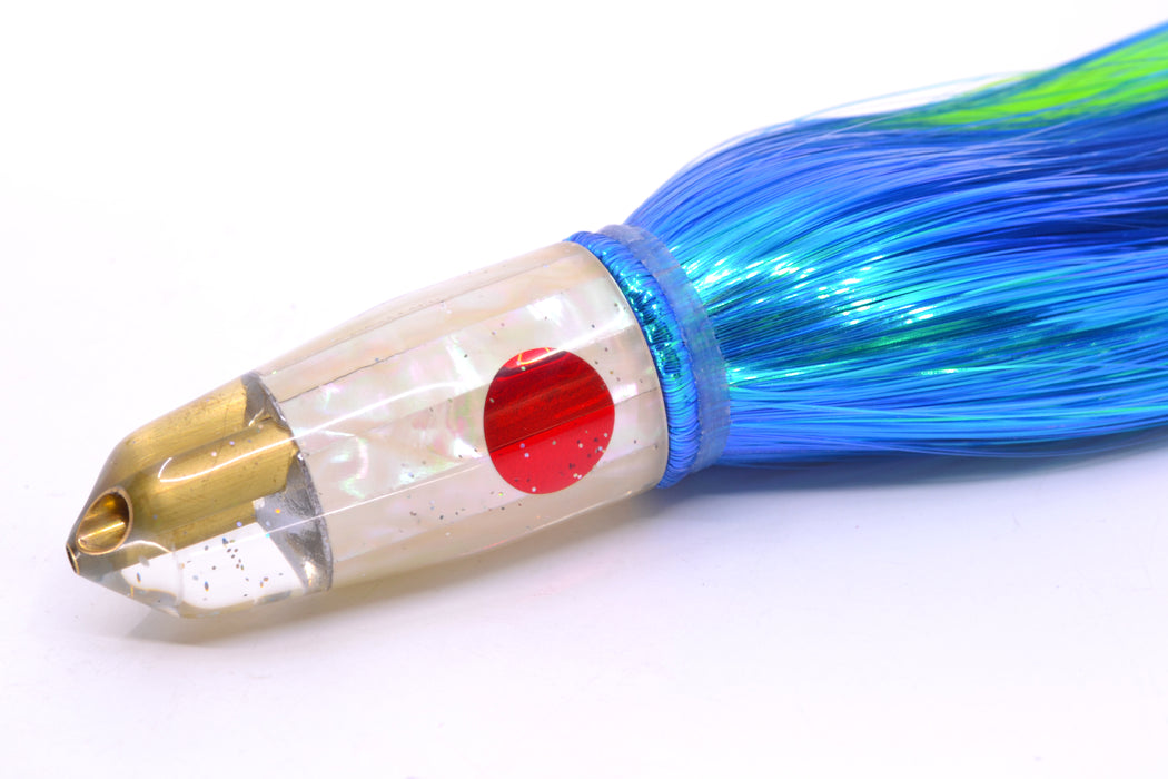 Tanigawa Lures White Awabi Shell Red Eyes 2-Hole Bullet 9"+ 8.5oz Strobez Royal Blue/Green GZE
