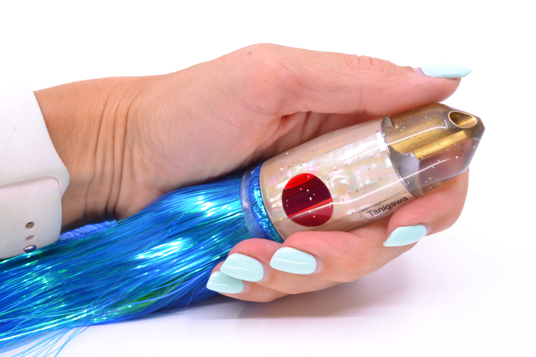 Tanigawa Lures White Awabi Shell Red Eyes 2-Hole Bullet 9"+ 8.5oz Strobez Royal Blue/Green GZE