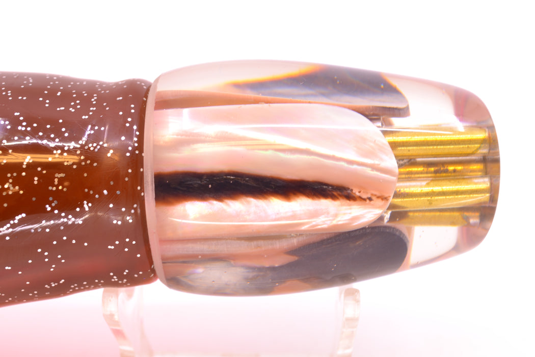 Coggin Lures Real Tan/Brown MOP 4-Hole Copa Teardrop Slant 12" 9.4oz Skirted Root Beer-Pink GZE