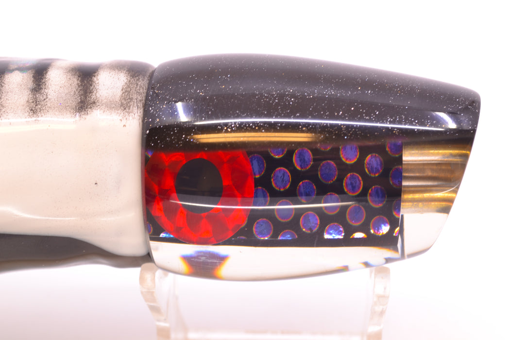 Coggin Lures Purple Dot Dichro Black Back 4-Hole Copa Teardrop Slant 12" 9.4oz Skirted GZE