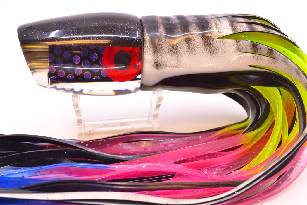 Coggin Lures Purple Dot Dichro Black Back 4-Hole Copa Teardrop Slant 12" 9.4oz Skirted GZE