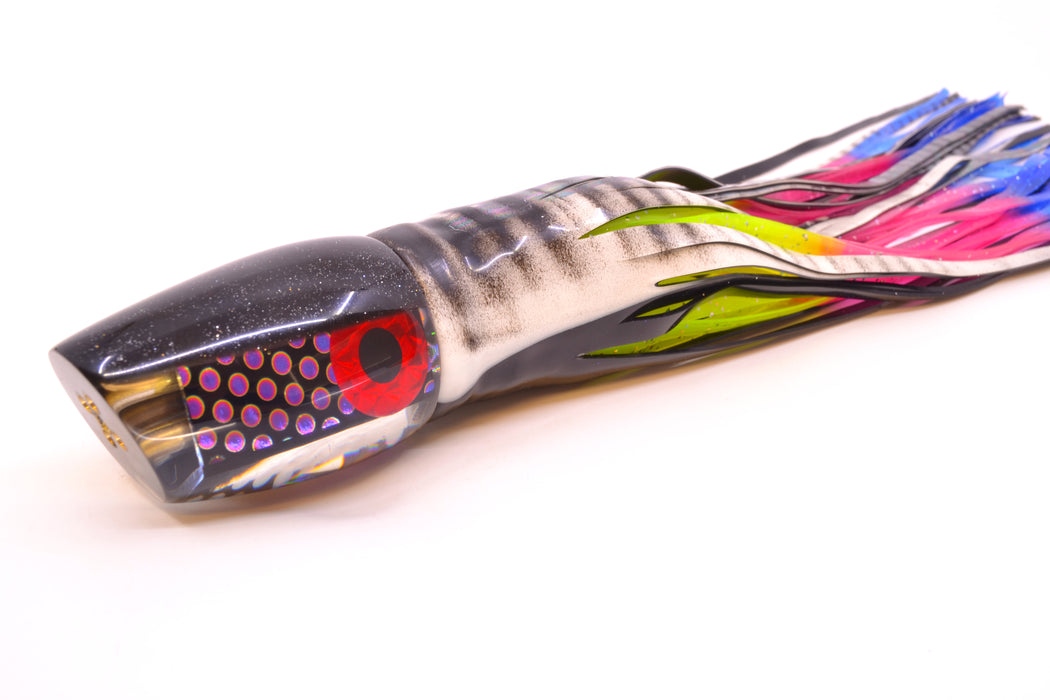 Coggin Lures Purple Dot Dichro Black Back 4-Hole Copa Teardrop Slant 12" 9.4oz Skirted GZE