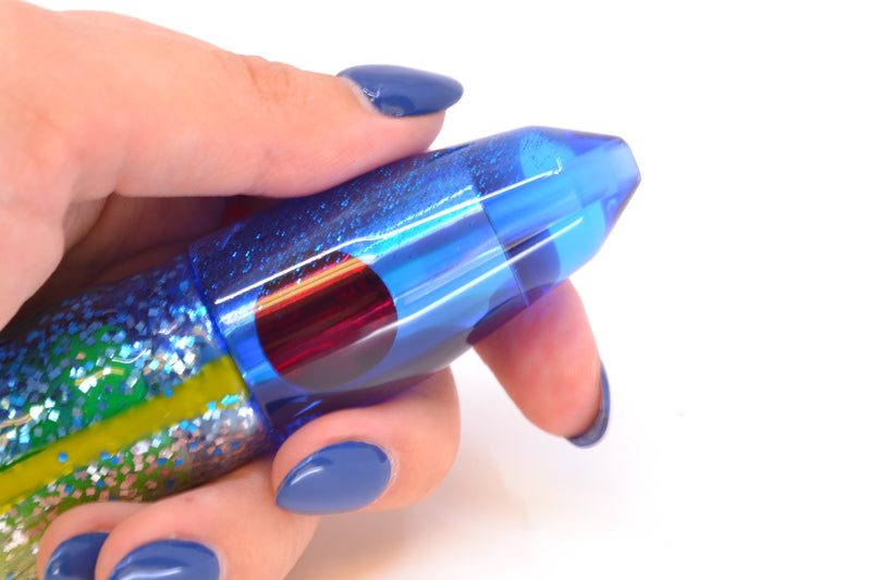 TANTRUM Lures Blue Rainbow Blue Back Small Bullet 7" 4oz Skirted Blue-Yellow-Silver