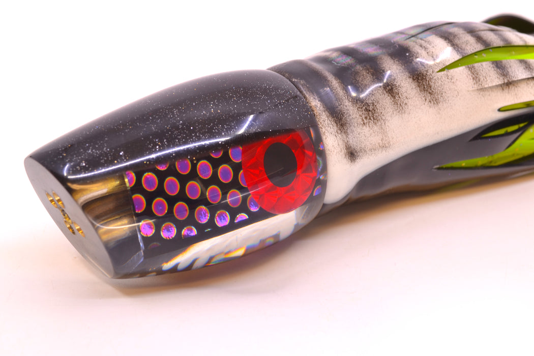 Coggin Lures Purple Dot Dichro Black Back 4-Hole Copa Teardrop Slant 12" 9.4oz Skirted GZE