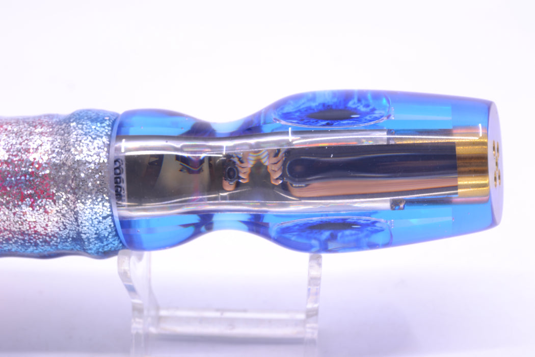 Coggin Lures Clear Mirrored Blue-Pink Back 4-Hole Bob Knob 12" 10oz Skirted Blue Aurora GZE