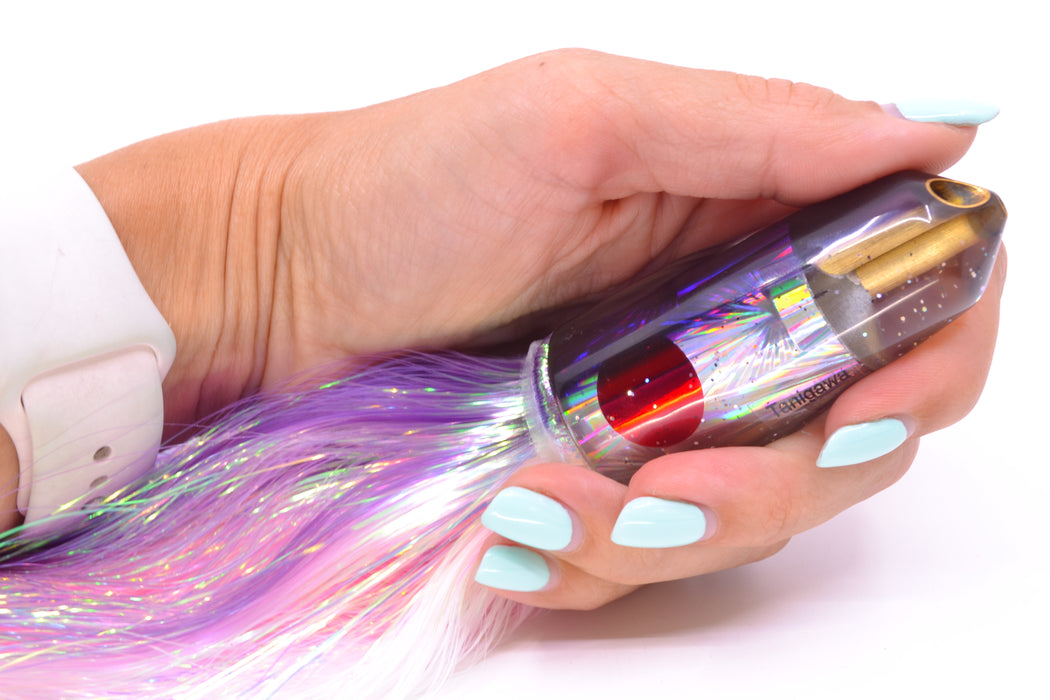 Tanigawa Lures Silver Rainbow Starburst Purple Back 2-Hole Bullet 9"+ 8.5oz Flashabou GZE